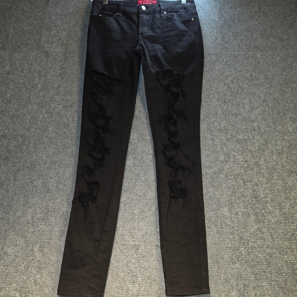 Tripp NYC Skinny Jeans Women 5 Black Good Distressed Shredded Goth Grunge